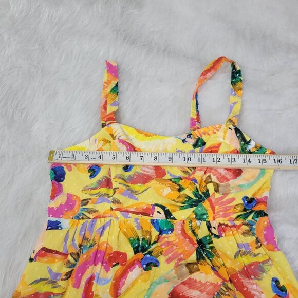 Farm Rio Yellow Textured Tropical Floral Swiss Dot Tiered Maxi Dress Medium - Picture 9 of 14